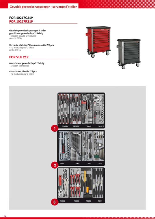FOR 10217C219 Gevulde gereedschapswagen 219 dlg