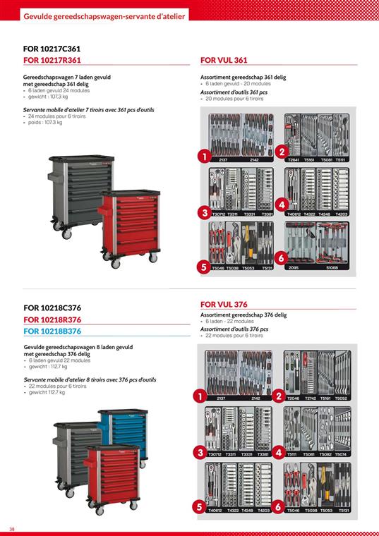 FOR 10218C376 Gevulde gereedschapswagen 8 laden 376dlg zwart