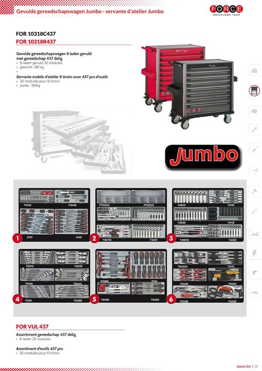 FOR 10318C437 Gevulde gereedschapswagen jumbo 8 laden 437dlg zwart