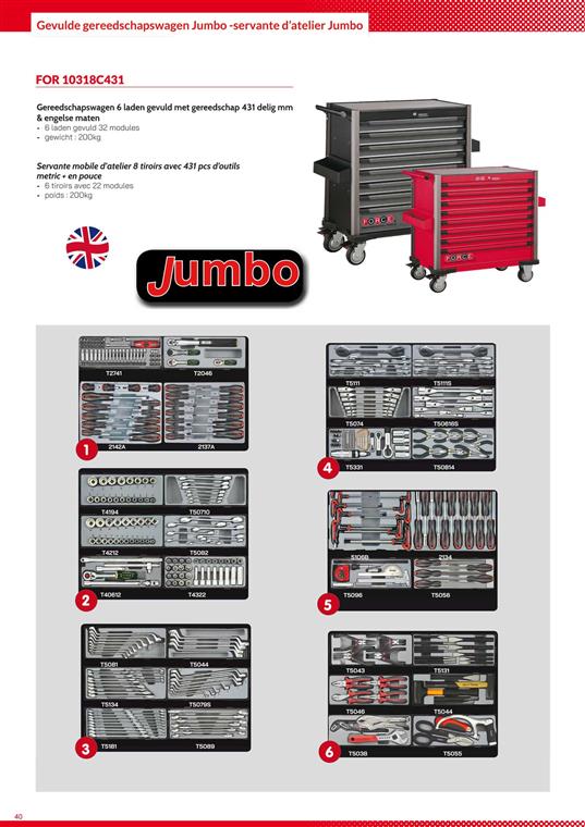 FOR 10318C431 Jumbo gereedschapswagen gevuld 431 dlg SAE