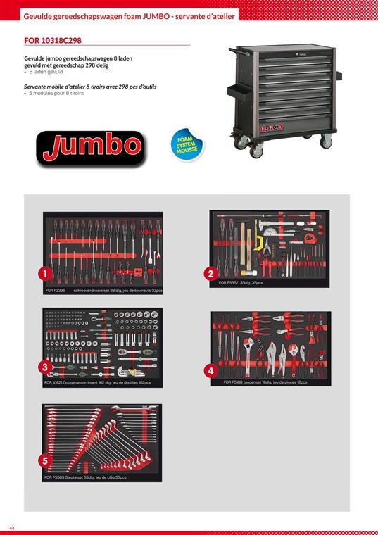 FOR 10318C298 Gereedschapswagen Jumbo gevuld 298dlg zwart