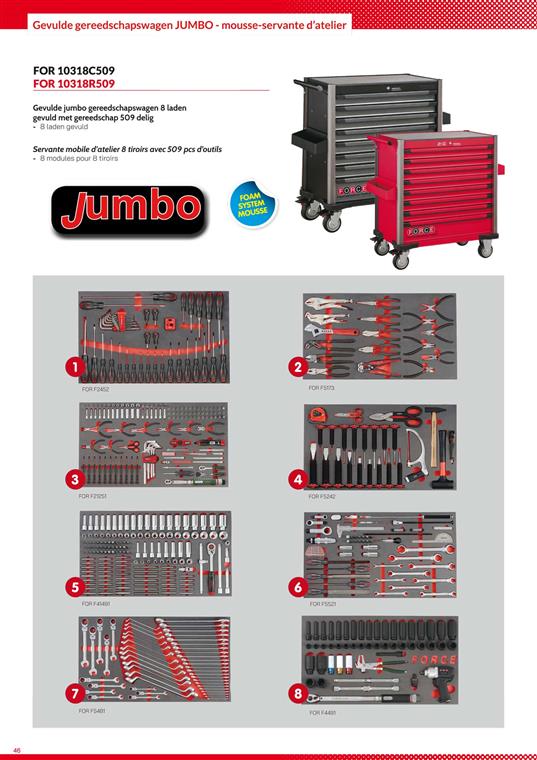 FOR 10318R509 Jumbo gereedschapswagen 509dlg foam rood