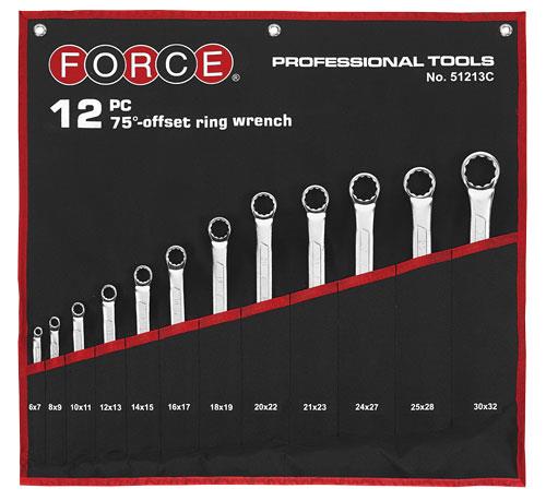 FOR 51213C Gebogen ringsleutelset 75° 12 dlg in hoes