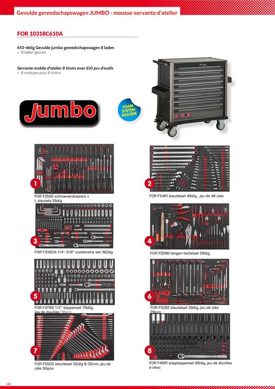 FOR 10318C610A Gereedschapswagen Jumbo gevuld 610dlg foam